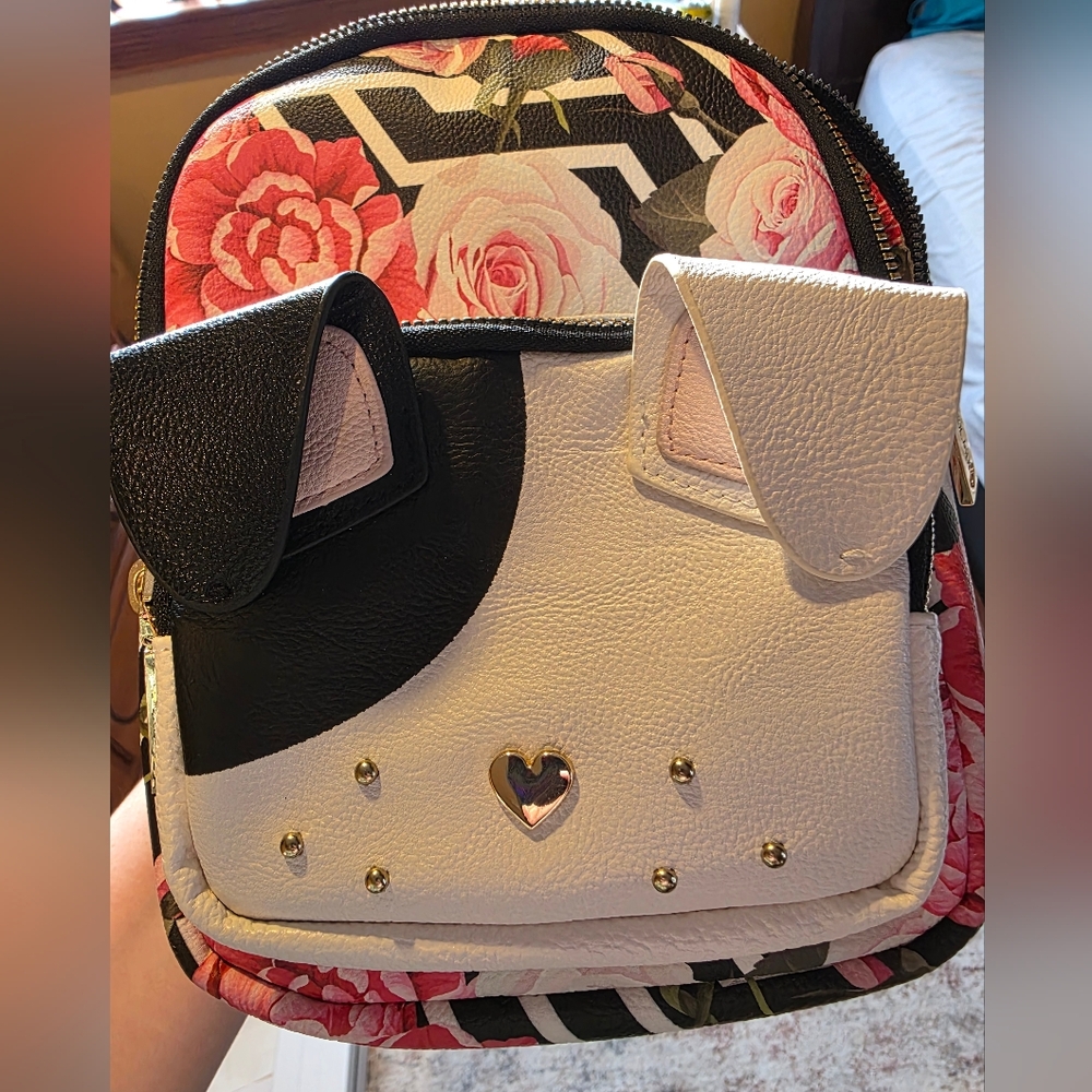 Betsey Johnson Floral and Black Puppy Mini Backpack